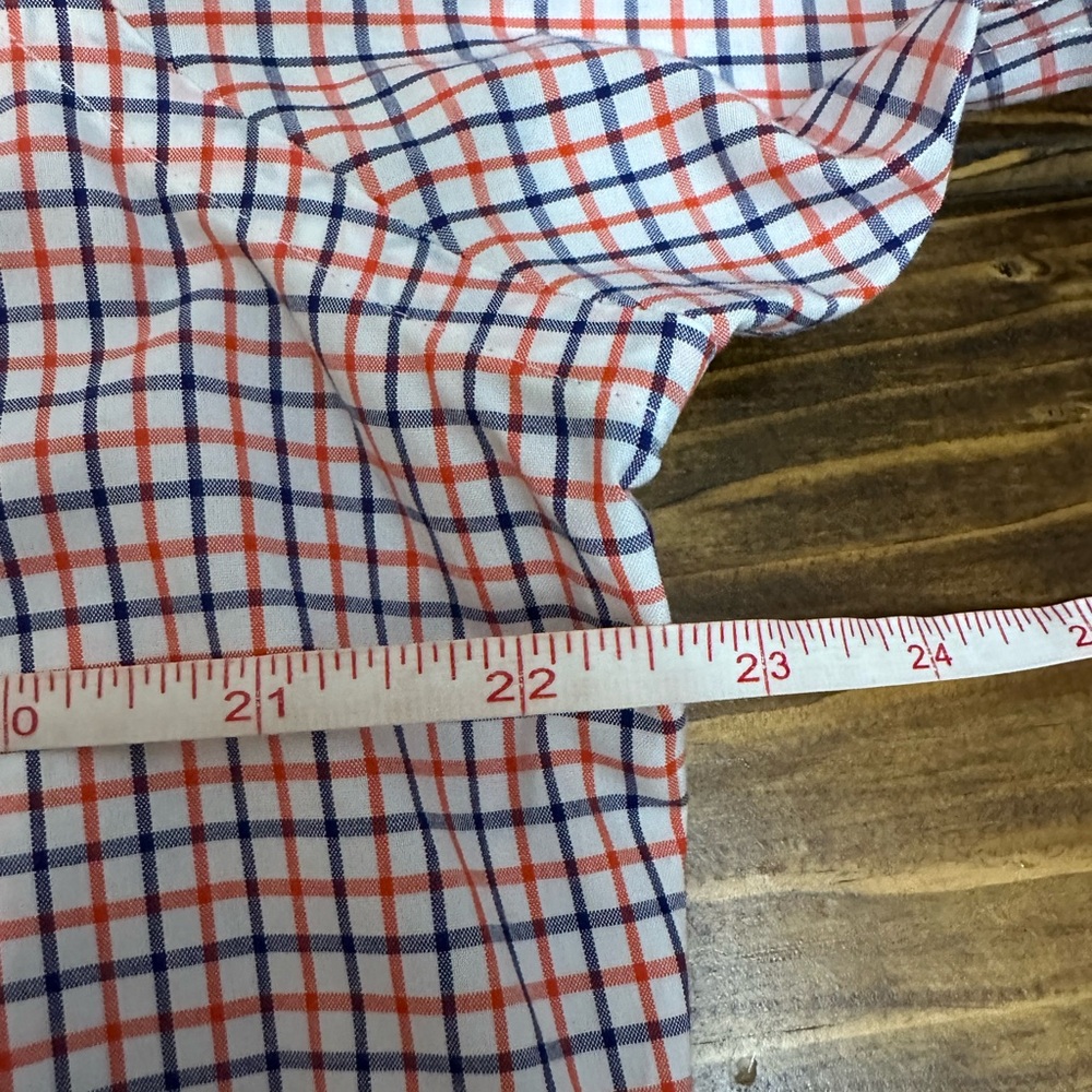 Classic Fit Gingham Stretch Poplin Long Sleeve Woven Shirt Med. Red/Blue Cotton - Picture 4 of 8